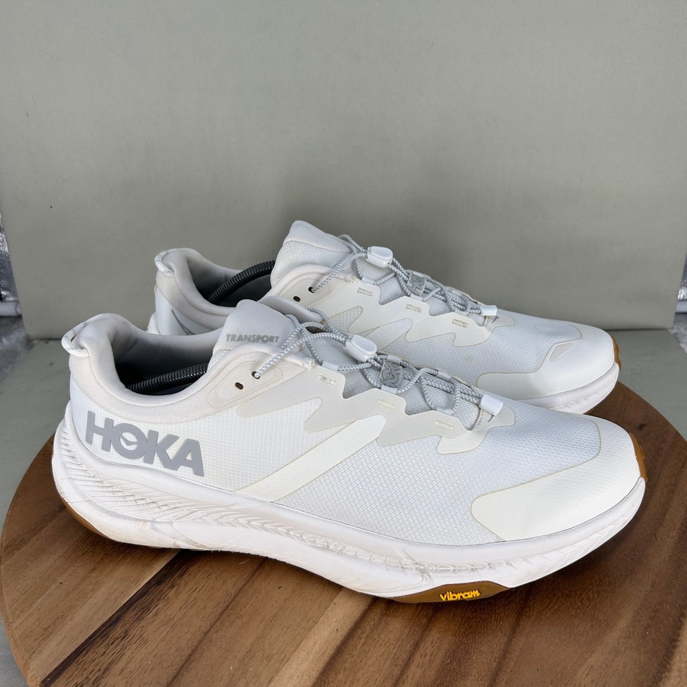 Hoka One One Transport Mens White Sneakers 1123153 WWH Size 14 D Vibram Sole